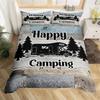 Happy Camping Duvet Cover Queen Cartoon Caravan Camping Bedding Set Farmhouse Style 3D Camper Comforter Cover With Pillowcases