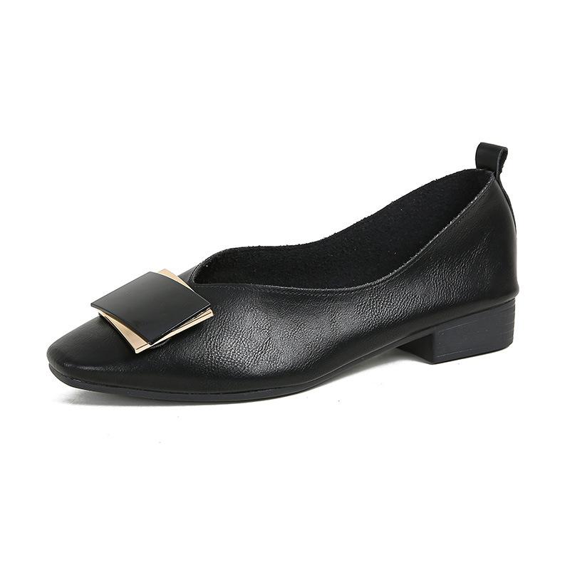 Chunky Womens Casual Heels Low Block Heels Faux Leather Square Closed Toe Dress Shoes For Women Slip On Comfortable Wedding Party Office Pumps Shoes