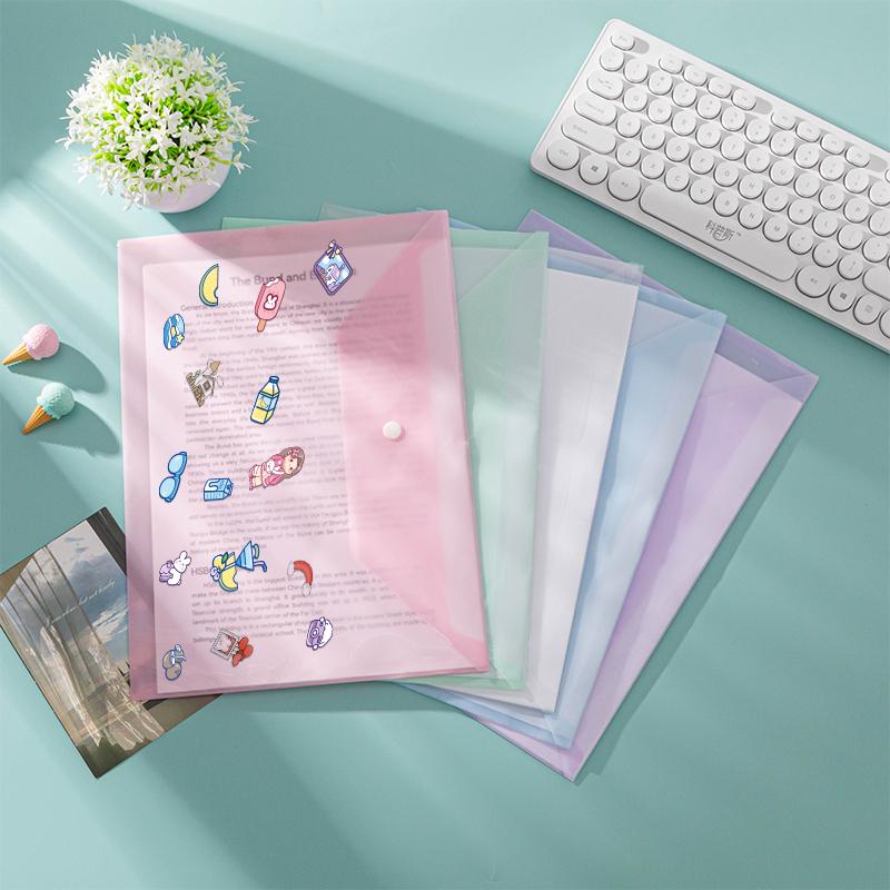 5pcs A4 Plastic Document Folder Clear Document Envelope Folder with Snap Button Storage Folder Organizer for School