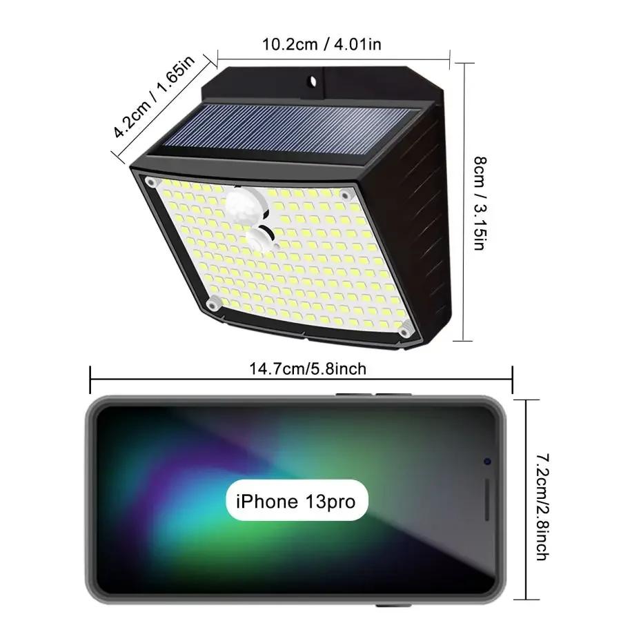 Outdoor Solar Lights 158 LED Wall Lamp Waterproof Wireless Motion Sensor Security 3 Modes Garden Fence Yard Deck Garage Lighting