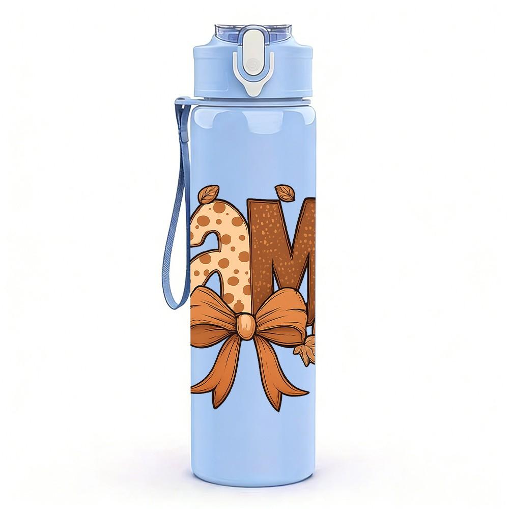 1PC Bow Mama Letter Pumpkin 750ml Color Plastic Sports Water Bottle Leakproof Flip Straw Lid Suitable for Sports Office Home Use