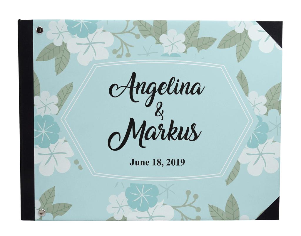 Darling Souvenir Blue Floral & Geometry Hardback Cover Printed Anthracite Anthracite Anthracite Decal Wedding Guestbook Scrapbook-7 x 9