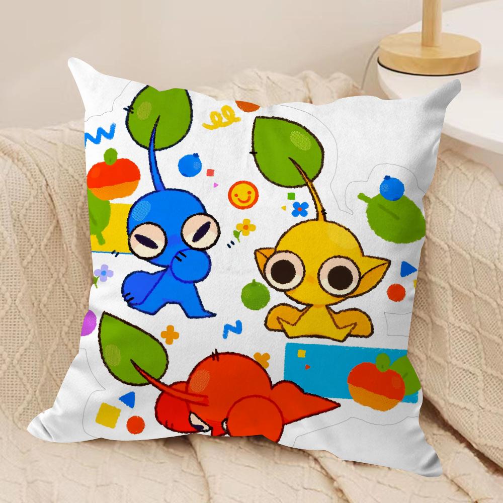 Cartoon PPIKMINS Cushion Cover Silky Short Plush Sofa Pillow Cover Hidden Zipper Soft Dustproof Case for Home Decor