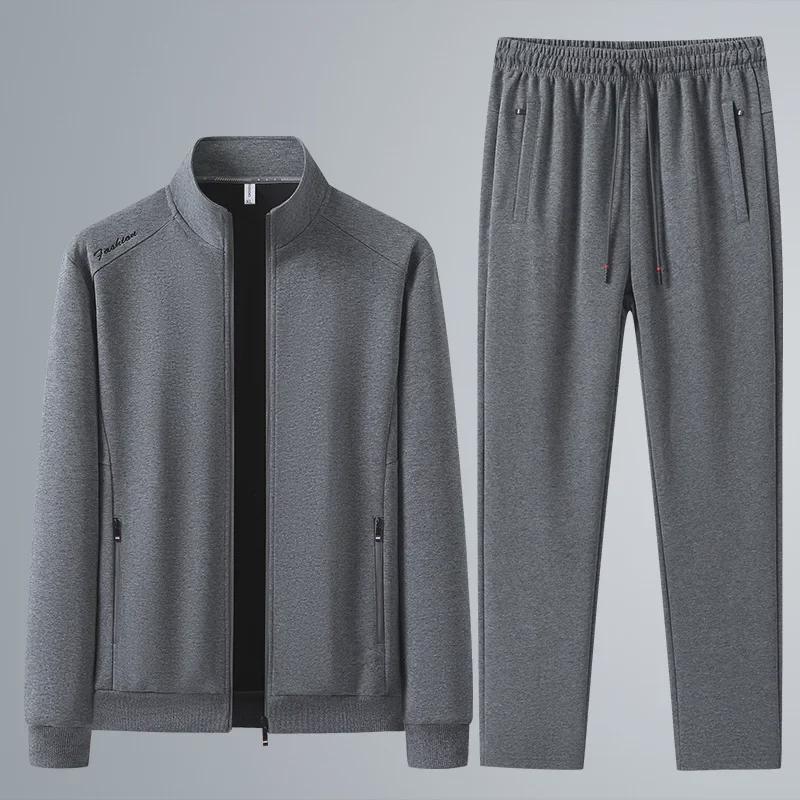 Мужской спортивный костюм из хлопка больших размеров: Комплект из дышащего свитера и спортивных штанов (L-8XL)