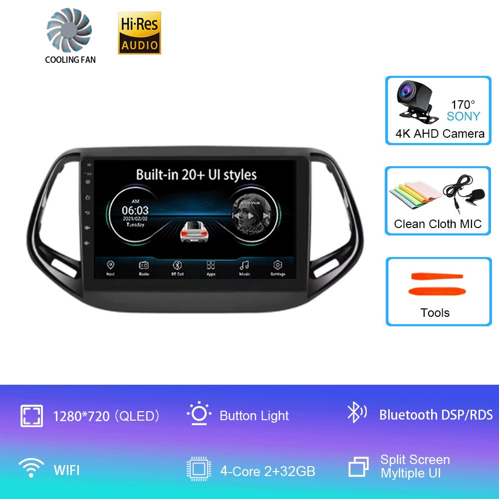 Для Jeep Compass 2017 - 2019 360 камера головное устройство Android 14 видеоплеер автомобильное радио Авторадио Мультимедиа GPS навигация монитор