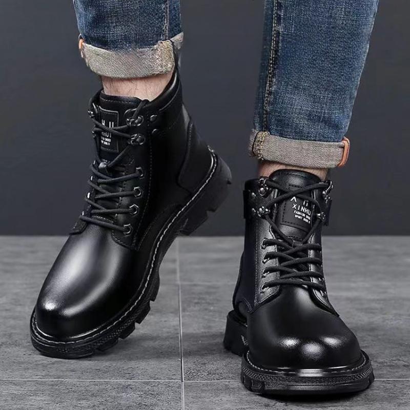 Fashion Men Shoes Fashion Winter Warm Cotton Plush Boots British Style Leather Boots Antiskid Safety Workwear Boots Botas Para Hombre
