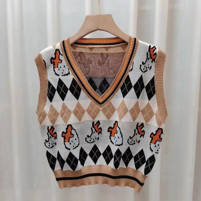 V-neck Knitted Vest for Autumn Sleeveless Outerwear with Camisole Vest Versatile Vest