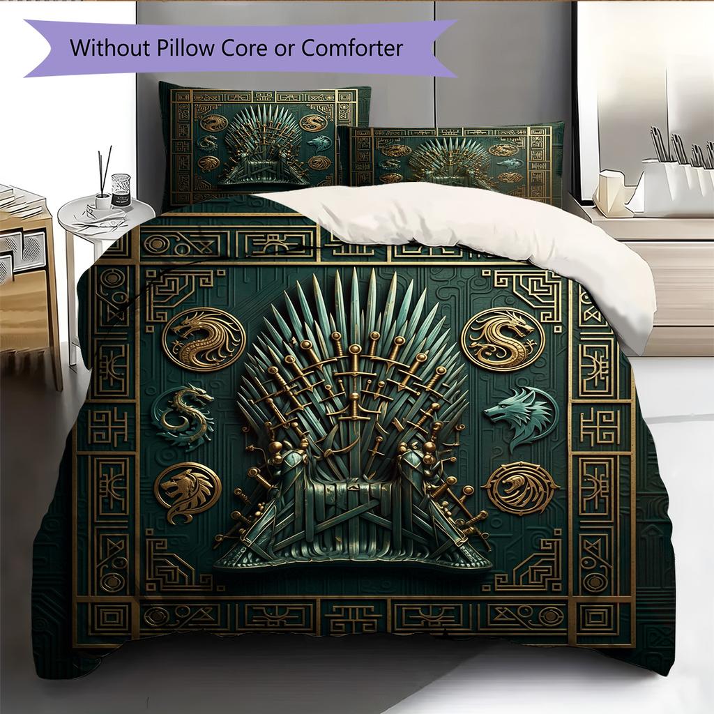 Sword Throne Pattern Bedding Quilt Set Home Decoration Gift (1 * duvet cover + 2 * pillowcase without core)