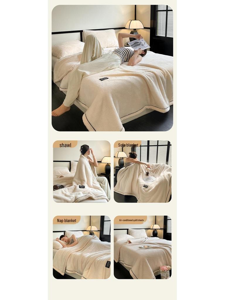 Luxurious Thick Half-Sided Plush Blanket for Autumn & Winter - Perfect for Sofa or Office Naps