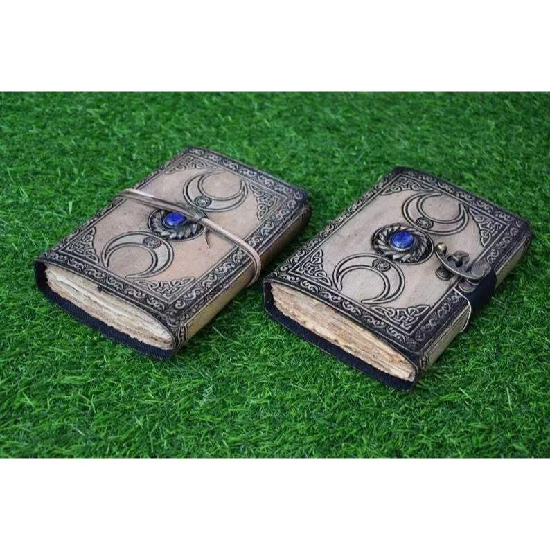 Набор из 2 винтажных кожаных журналов, гримуар, Кельтский ведьмин камень, кожаная книга теней