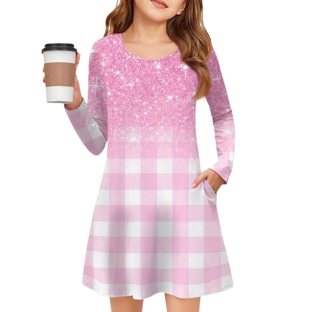 Girls' Long Sleeve Dress - Color Pocket Dress