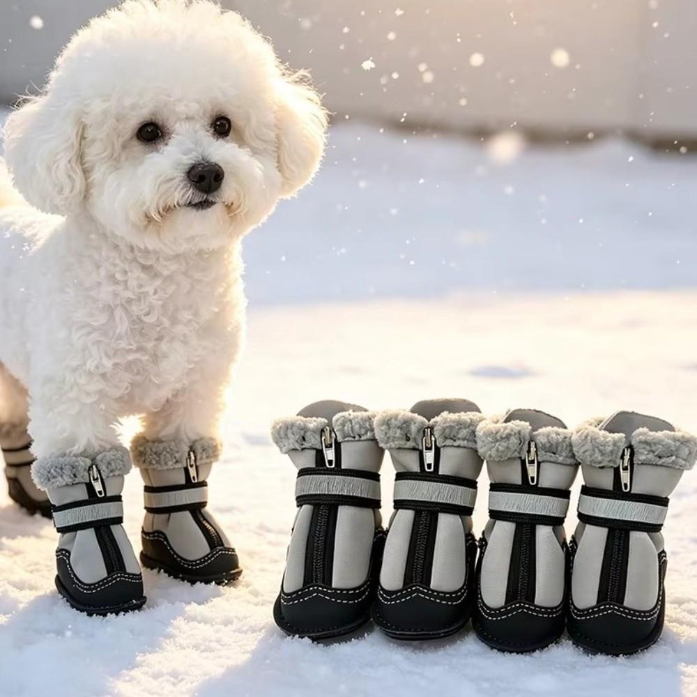 4PCS Warm Dog Cotton Shoes Reflective Anti-slip Dog Boots Wear Resistant Pet Paw Protectors Winter