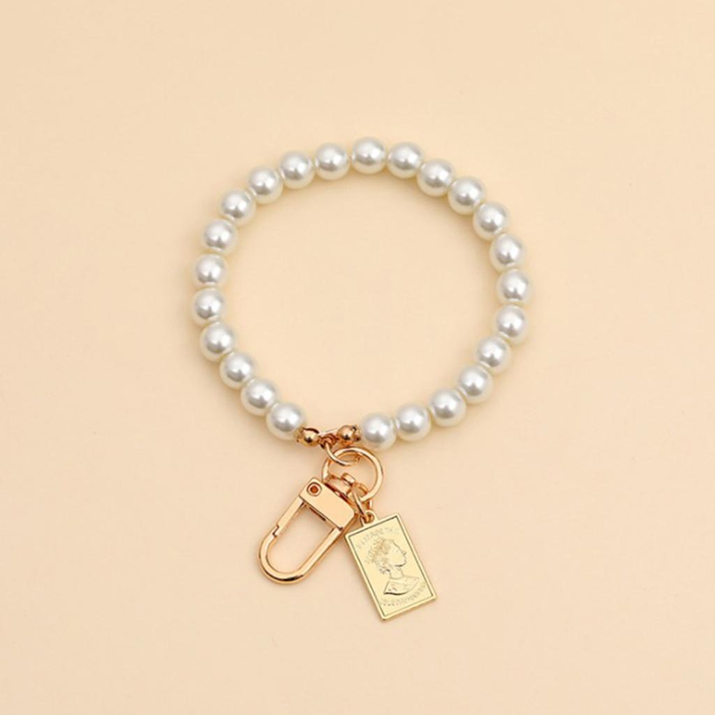 Винтажная корейская мода жемчужный брелок для женщин и девочек золотая металлическая цепочка