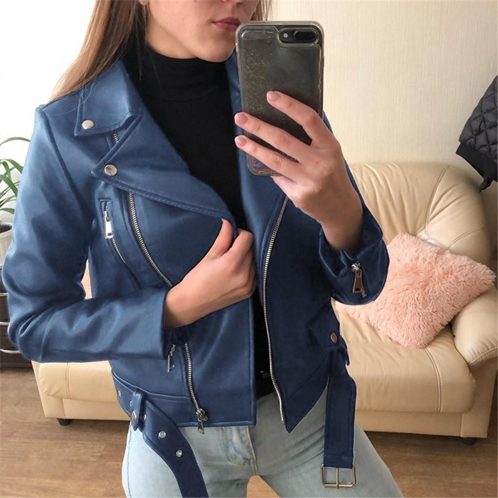 Женская крутая куртка из искусственной кожи с длинным рукавом на молнии, осенняя короткая куртка