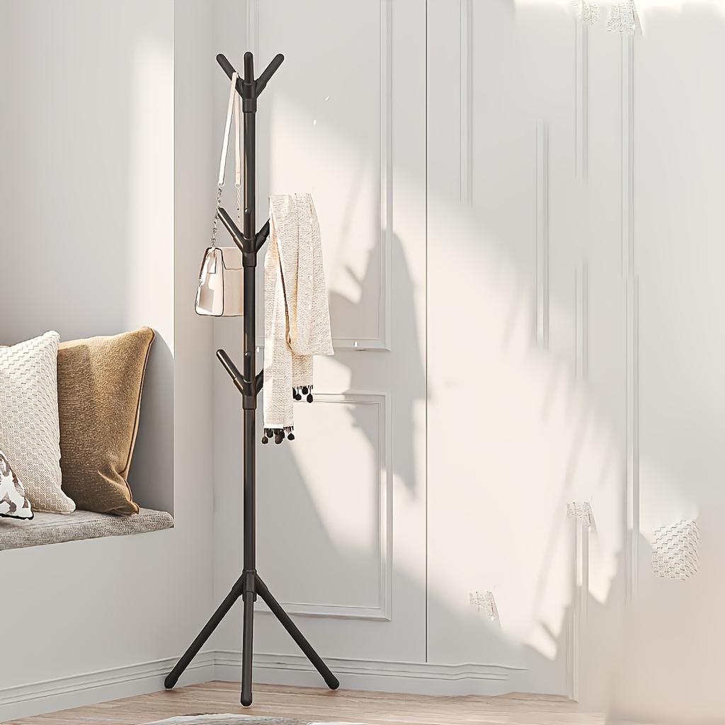 Multi-Functional Metal Coat Rack with 9 Hooks, Portable Branch-Style Hanger with 4 Shelves, for Hats, Bags, Scarves, and Towels, with Home Use