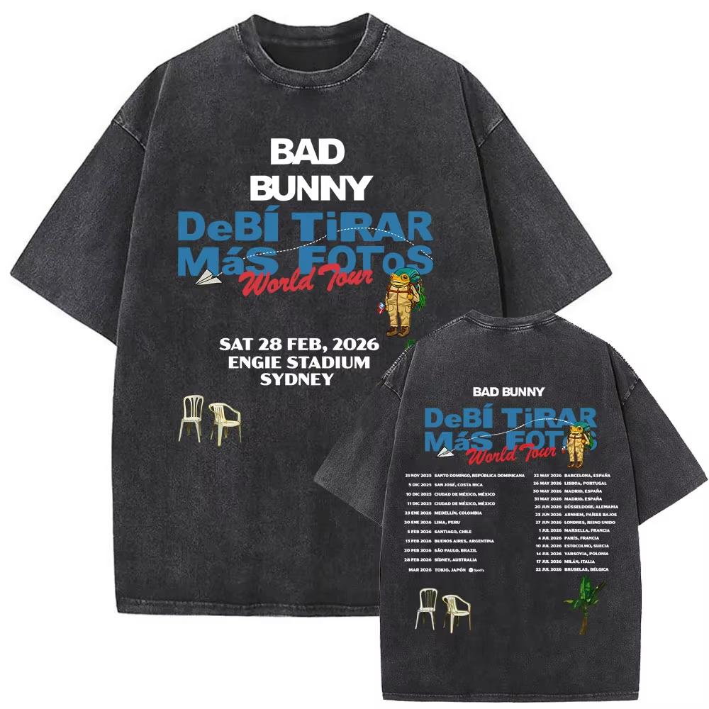 Washed Vintage Bad Bunny Un Verano Sin Ti Graphic Tshirt Mens Fashion Oversized Streetwear Women High Quality Cotton T Shirts