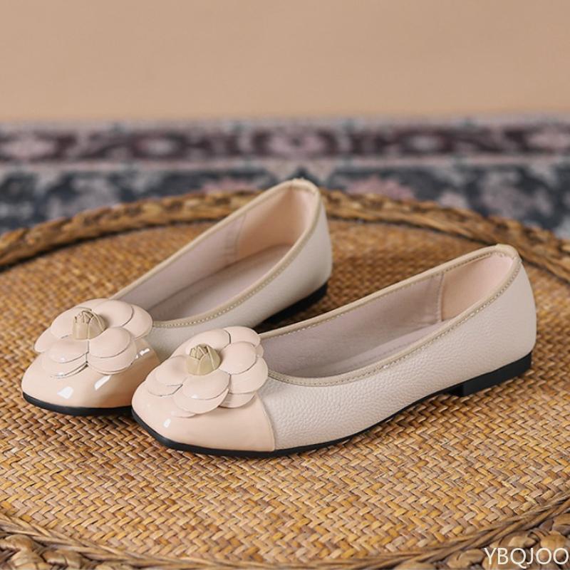 Fashion Autumn New Comfortable Square Toe Soft Sole Light Mouth Color Blocked Single Shoe Soft Sole Light Mouth Casual Shoe