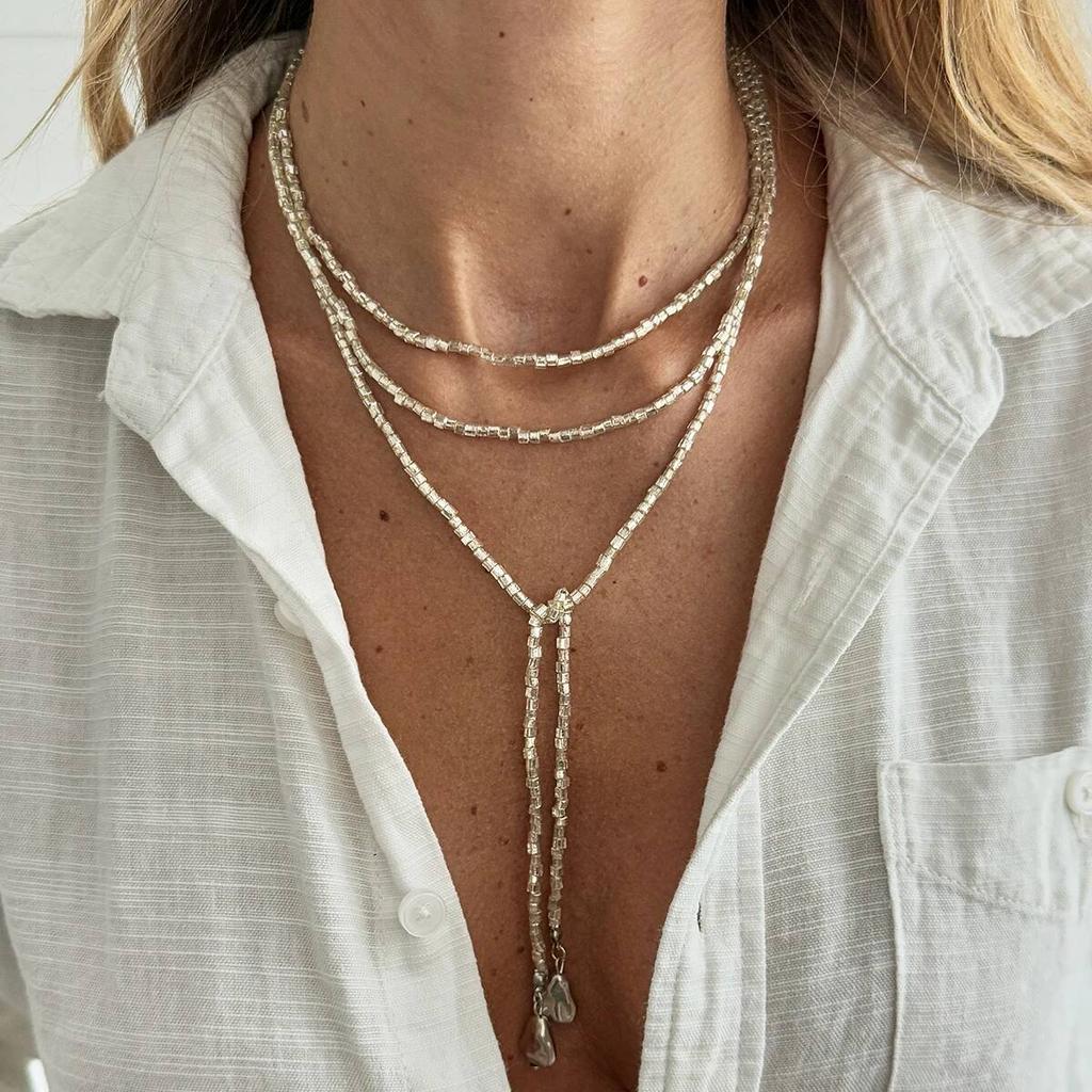 SHIXIN Vintage Acrylic Long Beads Chain Choker Necklace Women Elegant Geometric Pendant Necklace Adjustable Sweater Chain Gifts