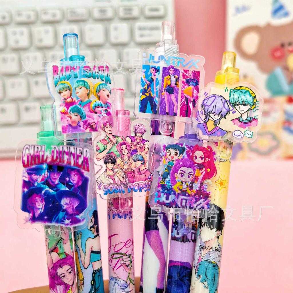 Kpop Demon Hunters 0.5mm Gel Pens Students Kawaii Stationery Cartoon Derivative Peripherals School Exam Pen Writing Painting