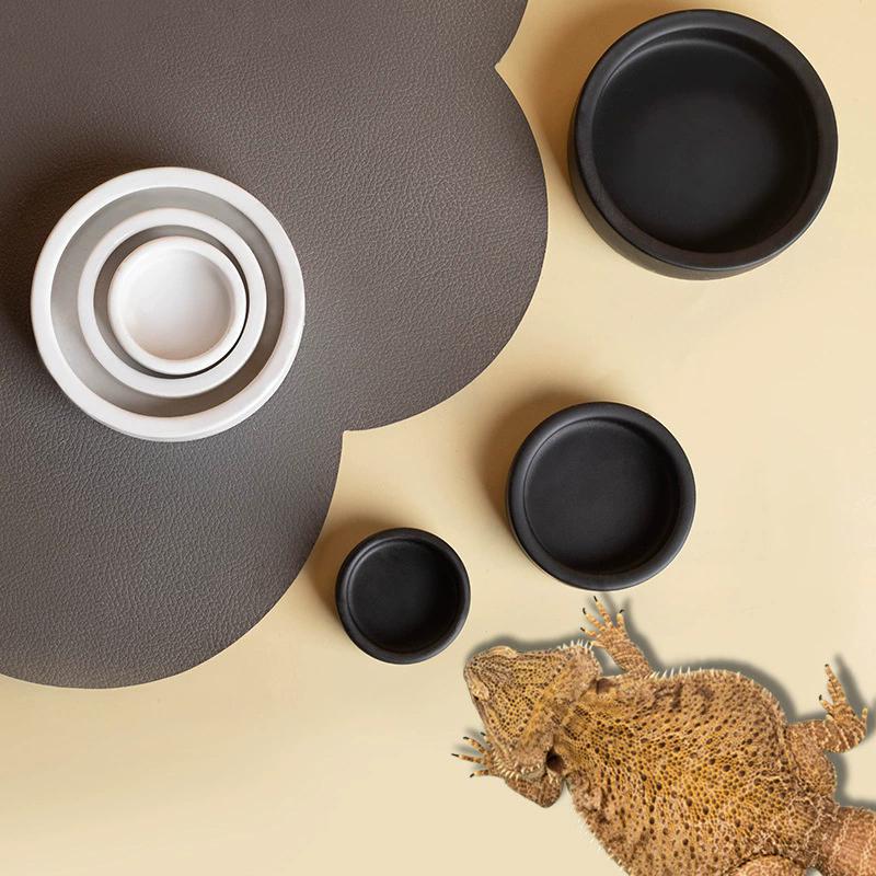 Reptile Food Bowl Anti-Escape Ceramic Feeder Dish Black White Reptile Water Bowl For Hermit Crab Gecko Chameleon Corn Snake