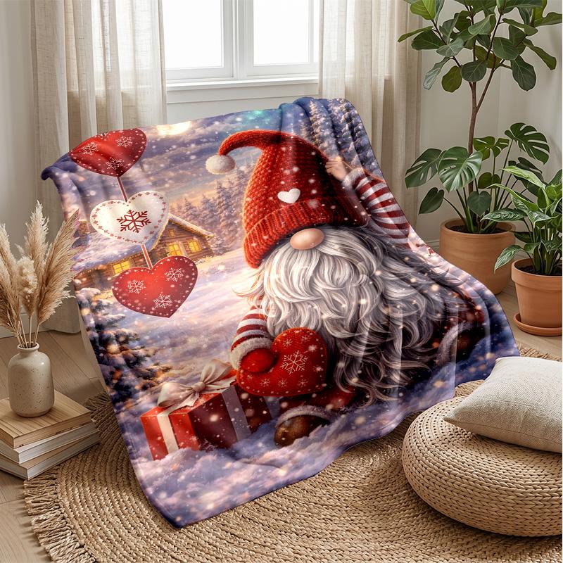Christmas Gnome and Deer blanket Personalized Name Flannel Blanket Soft Cozy Plush Throw for Sofa Bed Lightweight Home Decor