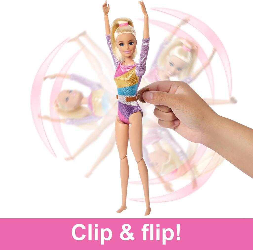 Barbie Career Playset Gymnastics Set Blonde Gymnastics Fashion Doll C Clip for Flip Action Balance Beam Warm Up Suit Accessories &