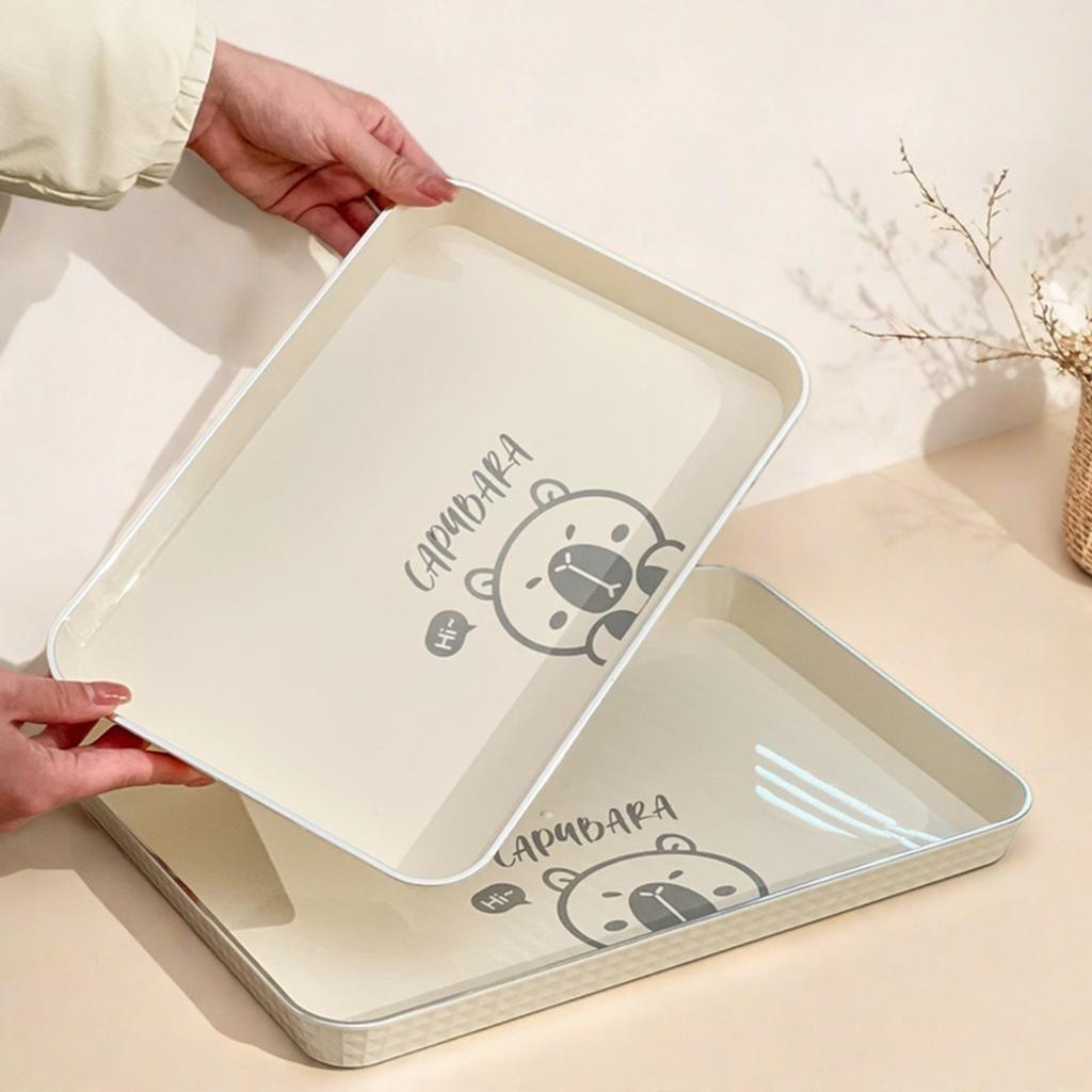 Rectangle Food Tray Cute Capybara Plastic Snack Cake Dessert Plate Large Capacity Stackable Storage Tray Tea Tray Tableware