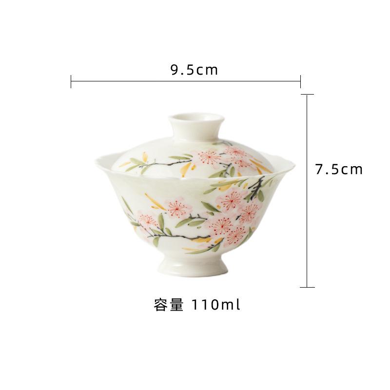 110ml Hand-painted Peach Blossom Gaiwan Japanese Tea Tureen Tea Bowl With Lid Kit Tea Making Cover Bowl Tea Ceremony Collection