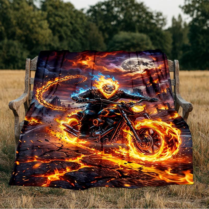 Ghost-Rider On Fire Blanket Flannel Throw for Sofa, Indoor, Camping, Living Room, Office, Chair, And Bed Soft Birthday Gift