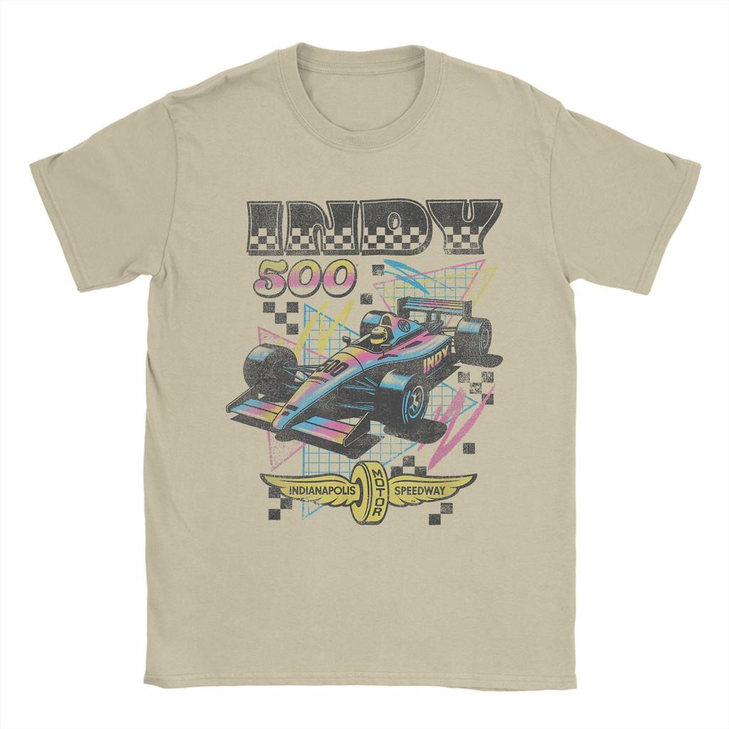 Men T-Shirt Indianapolis Motor Speedway Unique Cotton Tee Short Sleeve 90's Vibes Retro Poster T Shirt Merch Graphic Printed