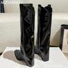Модные высокие каблуки кожаные высокие сапоги с острым носком модная женская обувь 2025 года модные ботинки челси туфли-лодочки новые женские готические женские ботинки