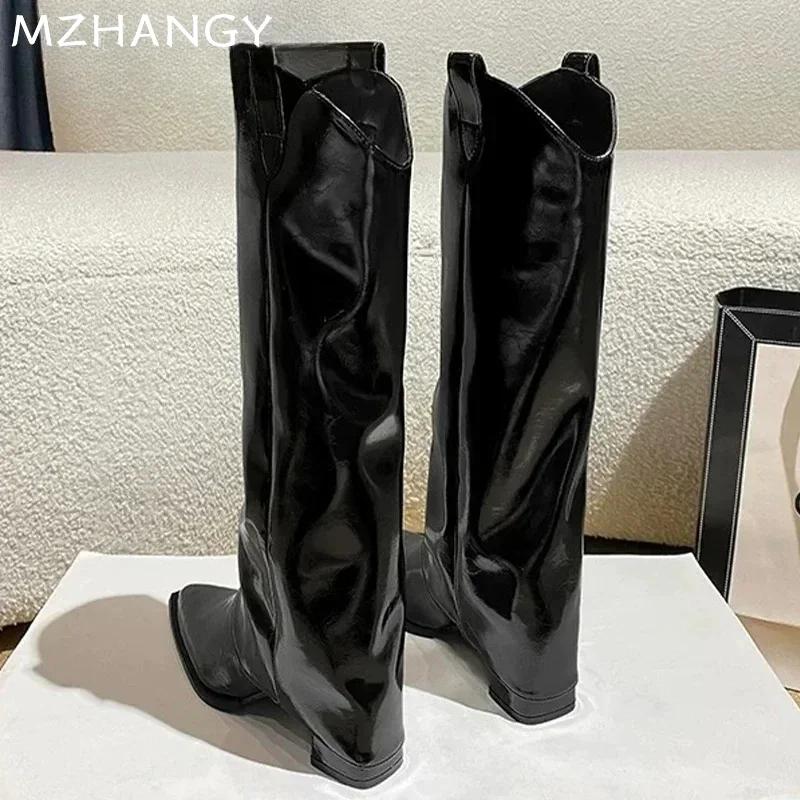 Модные высокие каблуки кожаные высокие сапоги с острым носком модная женская обувь 2025 года модные ботинки челси туфли-лодочки новые женские готические женские ботинки