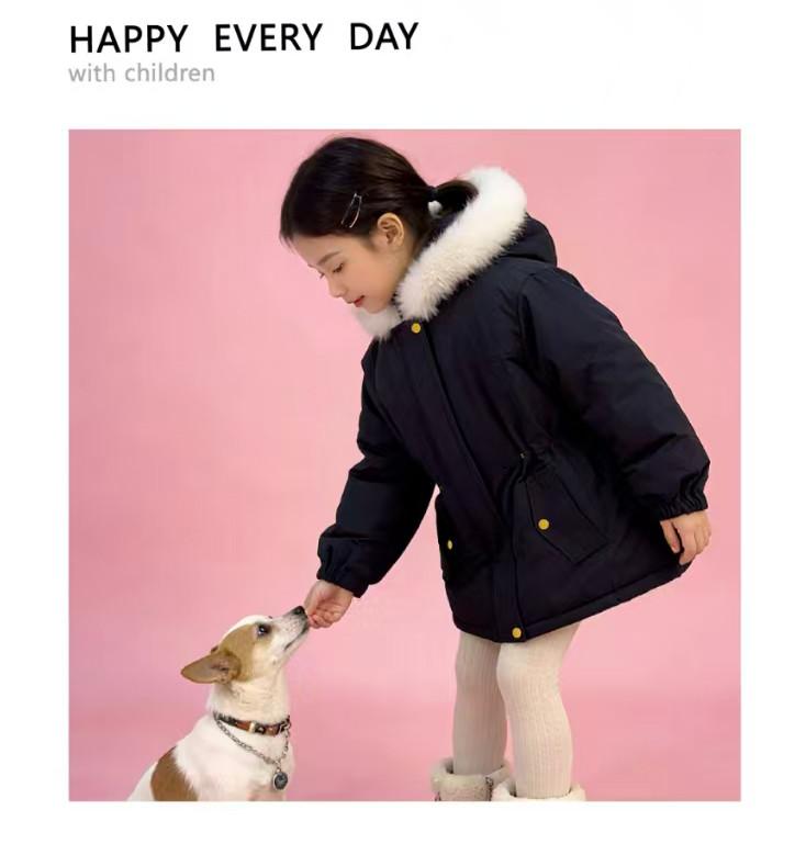 New girls' thick hooded big fur collar warm cotton clothes, trendy cotton jackets for middle-aged and young girls