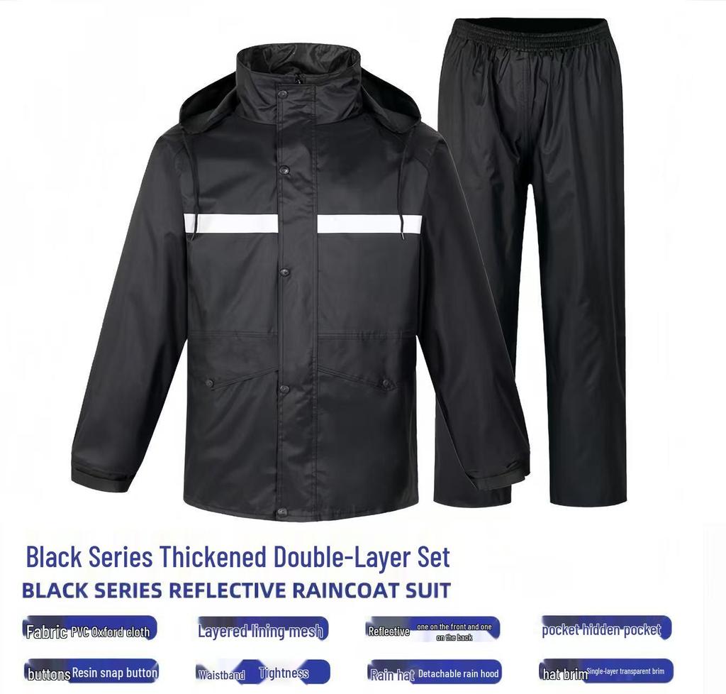 Темно-синий светоотражающий дождевик и брюки для мужчин - Водонепроницаемый, Утепленный, Раздельного типа, Идеально подходит для работников служб безопасности и санитарии