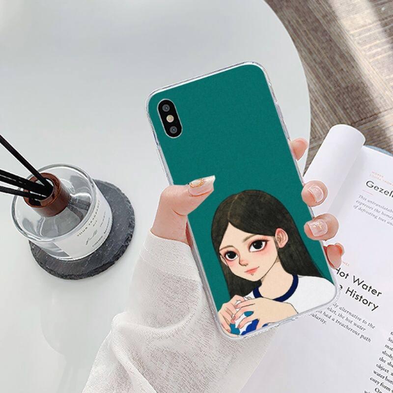 Sweet Girl Hand Drawns Phone Case For IPhone 14 13 12 11 XS X 8 7 6 Plus Mini Pro Max SE 2022 Soft Transparent Phone Cover