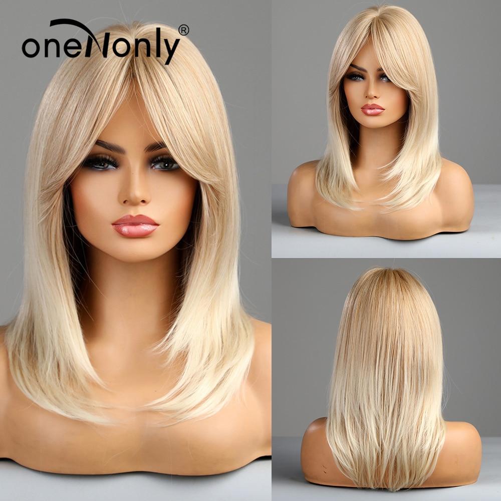 Long Straight Blonde Wig Bob Synthetic Wigs for Women Lolita Party Natural Wigs High Temperature Hair