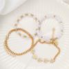 4pcs Vintage Daisy Flower Pendant Faux Pearl Bracelet Set for Women Bohemian Beaded Enamel Star Stackable Hand String Jewelry