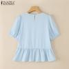 ZANZEA Женские повседневные футболки с круглым вырезом, крючком, пэчворк, летние, с коротким рукавом