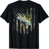 American Flag  Print On the Back  Camo Bass Fish Fishing Gift Unisex T-Shirt