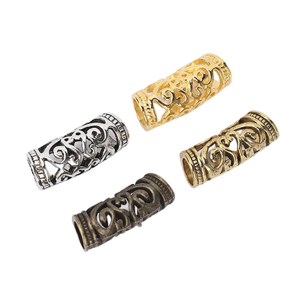 48Pcs Hair Dreadlocks Beads 4 Colors Vintage Alloy Hair Beard Bead for Hair Braiding DIY Jewelry