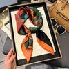 Korean simple high-end silk scarf fashionable, elegant and versatile professional imitation silk small scarf retro printed square scarf women