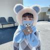 Solid Color Bear Plush Hat With Mask&Scarf Plush Hat with Scarf Children Fleece Hat  Girls