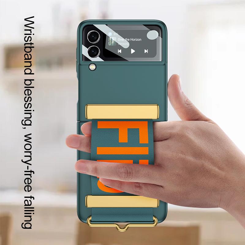 Защитный стеклянный чехол для объектива камеры с ремешком для Samsung Galaxy Z Flip 4 3 5g, чехол-браслет, пластиковая задняя крышка для ПК, Z Flip4 Capa