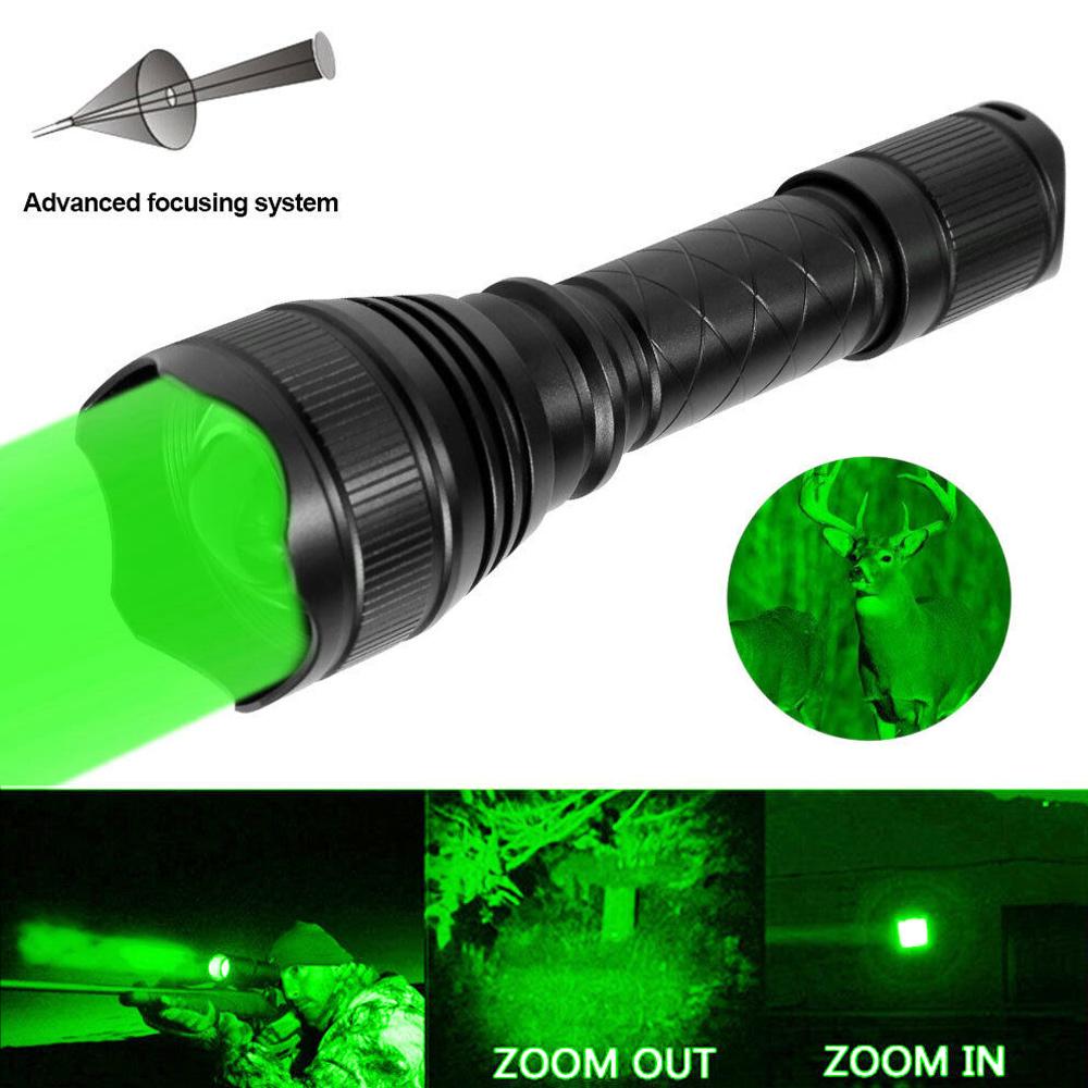 500 Yards Zoomable Flashlight Red/Green/White Hunting Torch 1 Mode High+Remote Pressure Switch+Rifle Scope Mount+18650+Charger