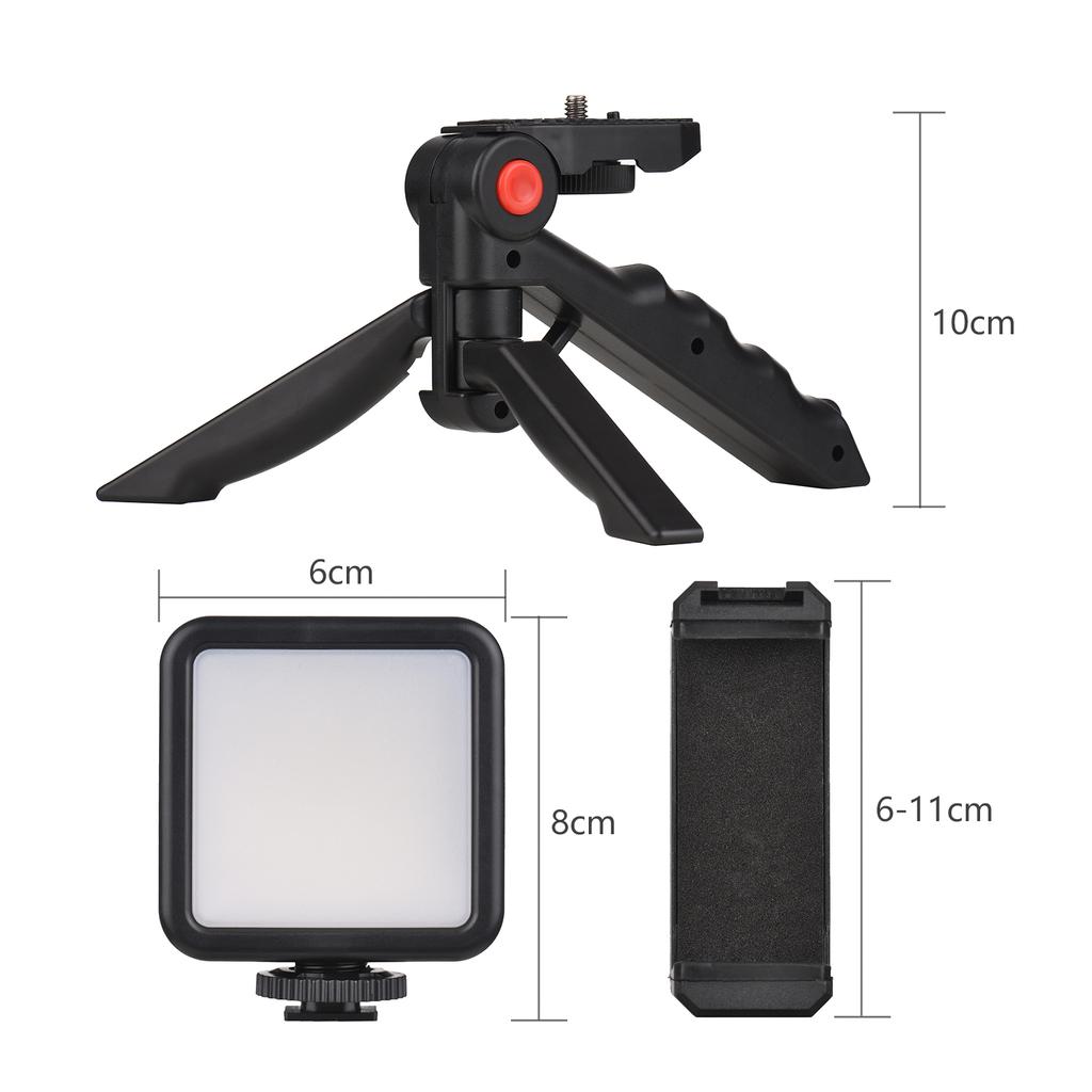Smartphone Vlog Kit LED Video Light + Cardioid Microphone + Extendable Phone Clip + Tripod with Brightness for Live Strm Vlog Video Sh