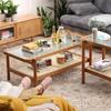Tea Table Solid Woodrattan Woven Glass Nordic Japanese Small Family Cherry Wood Living Room Furniture Rectangular Side