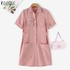 ZANZEA Женское повседневное платье-рубашка с отложным воротником и коротким рукавом