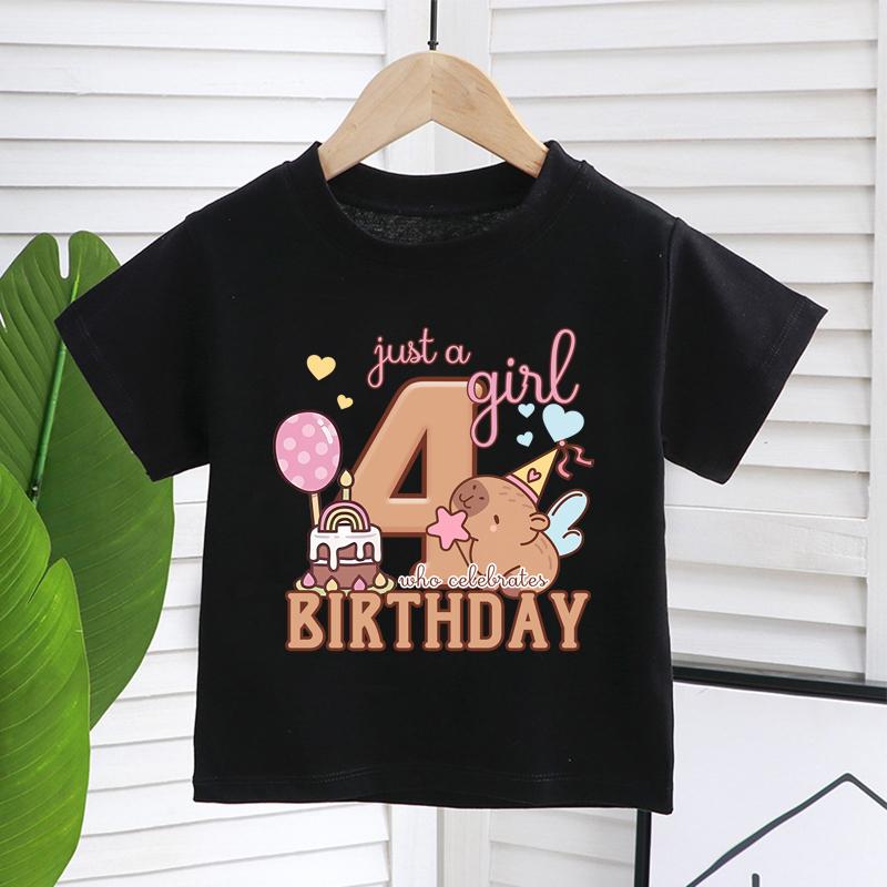 Футболка с рисунком капибары для девочек на день рождения, футболка с коротким рукавом и цифрами для детей, летние детские футболки, симпатичная одежда для малышей Capy