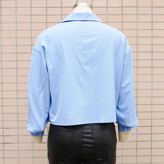 Женская летняя рубашка с рукавами, рубашки, топы, укороченные топы, базовый стиль для поездок на работу, длинные однобортные лацканы с клапаном