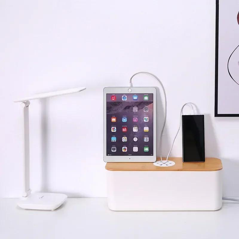 Деревянный ящик для хранения кабеля, чехол для хранения линий электропередачи, пылезащитный органайзер для розеток для зарядного устройства, чехол для проводов, домашний органайзер для намотки кабеля